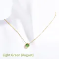 Macro detail of August birthstone necklace featuring a round light green zircon pendant - August Light Green
