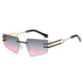 Frameless geometric sunglasses with gray to pink gradient lenses and gold metal frames - Gold Frame Gray Pink Lens
