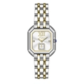 Reloj cuadrado bicolor de acero para mujer con índices de diamante y números romanos - Correa de Acero / Acero Bicolor: Caja Oro Esfera Blanca