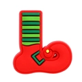Detailed view of red and green elf shoe PVC charm for clogs with festive color accents - Fairy Shoes
