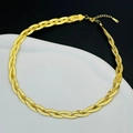 Detail of three-layer braided gold herringbone necklace with lobster clasp and chain - Three Layer Necklace / Gold