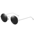 Classic round polarized sunglasses with silver metal frame and dark grey lenses - Silver Frame Black Gray Lens C3