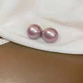Élégantes boucles d'oreilles perles rose violet avec tige en métal et éclat miroir - 25# Clous d'oreilles perles miroir irisées rose-violet (Silver Earring Post)