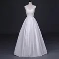 Elegante vestido de novia línea A blanco sin mangas con corpiño de encaje y raso - US size 2 (S) / Marfil