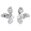 Orecchini a petalo in argento lucido con perle centrali dal design simmetrico - Oro 18K / Argento
