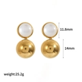 Cat eye stone and 18k gold plated stainless steel teardrop earrings with metal ball charm - Pearl and Metal Ball Double Section Drop Earrings (TE60237)