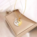 Titanium steel couple puzzle heart necklaces with zircon inlay and I love you engraving - Heart Shape Zirconia Necklace