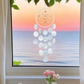 Handmade white dream catcher hanging with star moon charms and shell slices - Finished Product / Star Jade Shell-White