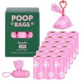 Lavender scented pink biodegradable dog poop bags set with dispenser, 18 rolls pack - Boxed with Dispenser and Clip / 18 Rolls Set / Pink