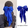 Large Klein blue satin bow hair clip with long streamers for women 20x40cm - Klein Blue