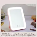Pink LED makeup mirror with three-color dimming and sleek touch screen desktop stand - Small Square Mirror / Pink