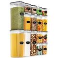 24-piece set of transparent airtight food storage containers with labels and black lids - 16-Piece Set Container (0.8L*4+1.4L*4+2.0L*4+2.8L*4)
