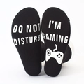 Funny cotton crew socks in black featuring Do Not Disturb I'm Gaming non-slip print - Gaming Theme - Do Not Disturb