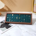 Walnut wood jewelry display tray with green velvet lining for rings and studs - Walnut Frame with Green Interior