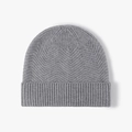 Grey wool-blend beanie with chevron knit pattern and ribbed cuff for unisex winter warmth - Light Gray