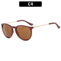 Retro-Rundsonnenbrille mit dunkelrotem transparentem Rahmen und goldenen Bügeln - C4-Dunkelbraun Rahmen Tee-Farben Gläser