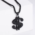 Colgante de símbolo de dólar en acero inoxidable negro pulido con cadena gruesa de hip hop - Sin cadena / Negro