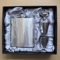 Silver brushed stainless steel 8oz flask gift set with cups and funnel in a black box - 7oz Grey Set 210ml