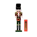 38cm wooden nutcracker drummer in red plaid jacket and green pants with gift box - Drummer Soldier (R3857)