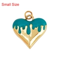 Small size heart pendant featuring golden metal with teal blue enamel drip design - Drip Heart Turquoise Small