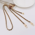 Adjustable gold metal chain with brown leather weave and ball charm for handbags - Coffee Leather Light Gold Chain + Coffee Ball