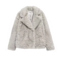 Short faux fur coat for women in light grey with a stylish fluffy lapel collar design - XS / Light Gray