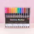 Set of 12 colors double line outline markers in a clear case for DIY art and crafts - 12 Colors Black Barrel With Tray