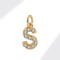 Minimalist gold S-shaped pendant with pavé cubic zirconia inlay on white background - Gold (Letter S)