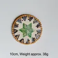 Handmade 10cm rattan coaster with green shell star mosaic pattern and bamboo weaving - Toothed Green Flower 10CM