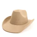 Chapeau de cowboy classique en feutre kaki avec large bord roulé et surpiqûres - M (57cm) / Chameau