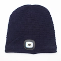 Navy blue knitted beanie hat featuring integrated LED light for outdoor activities - 4-LED Lined Style / Dark Blue