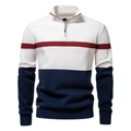 Pull en maille pour homme avec col zippé et design tricolore blanc, rouge et marine - S / Bloc de Couleur Blanc