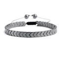 Bracciale fatto a mano in ematite con maglie nere geometriche e cordino nero regolabile - Freccia