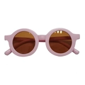 Pink round frame sunglasses for kids with matte finish and dark tinted lenses - Frosted Elegant Pink Tea Lens