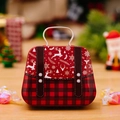 Christmas tin candy box with red and black plaid reindeer design and silver handle - Red & Black Plaid Reindeer Style-E