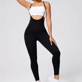 Zwart sportpak uit één stuk met blote rug en witte top voor yoga en fitness - S / Zwart