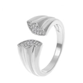 Silver color adjustable ring featuring diamond-encrusted wave butterfly patterns - Silver Wavy Fan Style (A-1428)