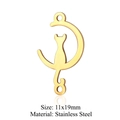 Detail of 11x19mm gold stainless steel cat on moon pendant for DIY jewelry making - Moon and Cat / Gold