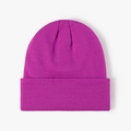 Thick winter knit beanie in magenta purple with classic folded cuff for warmth - Plum Red