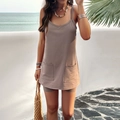 Kaki mouwloze jurkset met zakken en korte broek voor zomervakanties aan het strand - S / Bruin