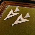 Detailed view of gold geometric triangle earrings encrusted with sparkling zircons - Gold Zircon Triangle Dangle / Gold