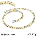 Bracelet chaîne NK bicolore or et argent en acier inoxydable, variante 600x8mm - Collier Or & Argent 600x8mm
