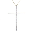 Collana con pendente a croce lunga minimalista con zirconi blu scuro in oro - Stile Croce in Zircone Blu Snello (NB02-7) / Oro/Blu