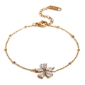 18K gold-plated stainless steel bracelet featuring zircon flower charm and bead chain - Zircon Flower Bead Chain Bracelet - Gold - White Zircon