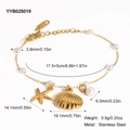 Dettaglio del bracciale in acciaio dorato con perla conchiglia e stella marina e dimensioni - Bracciale con Perle a Conchiglia di Stella Marina Dorata (YYB025019)