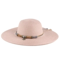 Pink wide brim straw sun hat for women featuring decorative woven band and star charm - M (56-58cm) / Light Pink