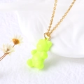 Gold plated necklace with a fluorescent green resin gummy bear pendant for women - Yellow