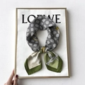 Green silk square scarf with geometric grid and rope patterns in elegant fold - 70*70cm / 31201-Army Green Plaid Rope