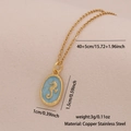 Gold stainless steel necklace with light blue seahorse oval pendant for beach vacations - Seahorse