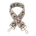 Detail of vintage floral jacquard wide strap with golden metal lobster clasps - Light Grey Coffee